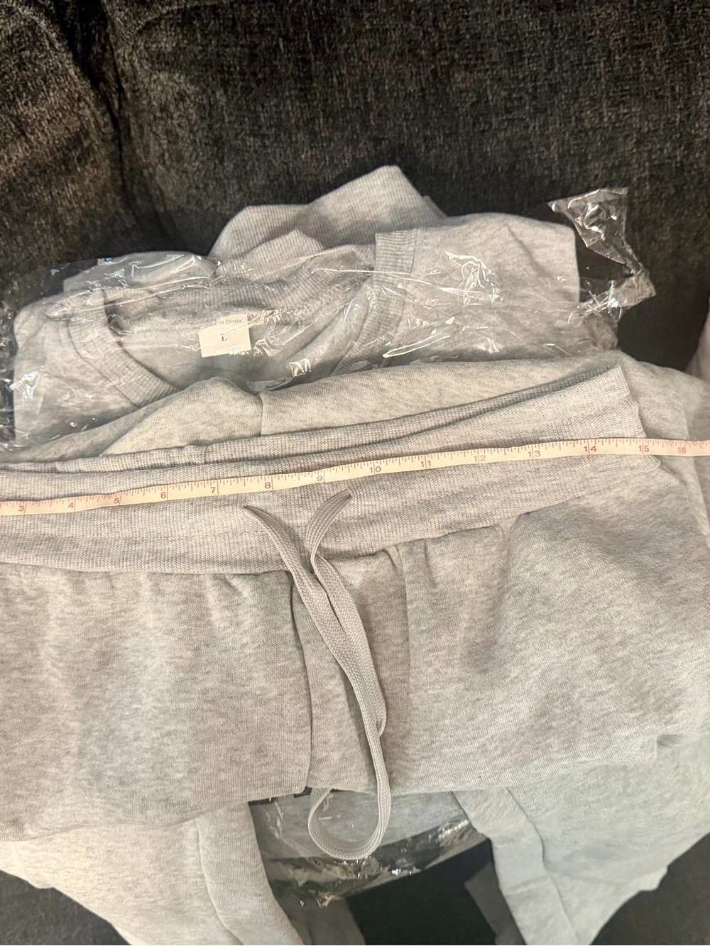 Women’s Pink Letters Print Crewneck Sweatshirt and Drawstring Pants Lt Grey L - Picture 13 of 14